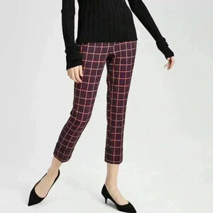 NWT Theory Women’s 6 Crop Cuff in Purple York Plaid Stretch Wool Tapered Pants